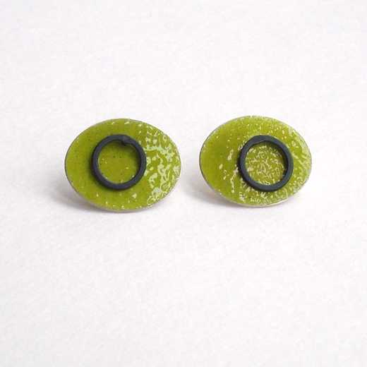 Green ovals with oxidised loop studs