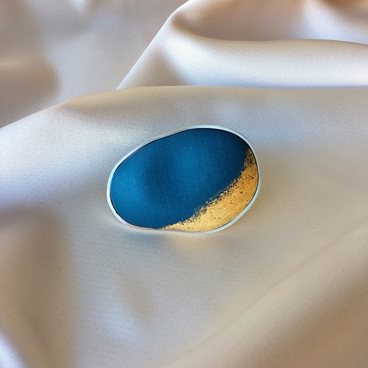 Pebble Brooch – Teal and Gold