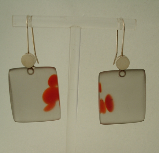 earrings trans grey and red blobs