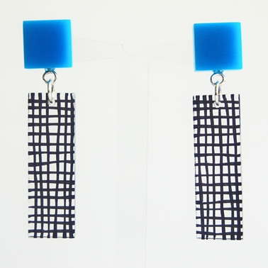blue and black Grid Tower earrings