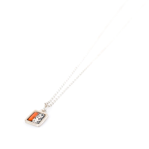 Half and half square framed necklace - Tangerine, Blue and Silver