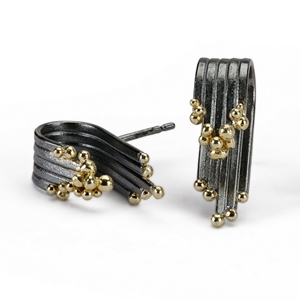 Tide Earrings, Oxidised Silver and 18ct Gold