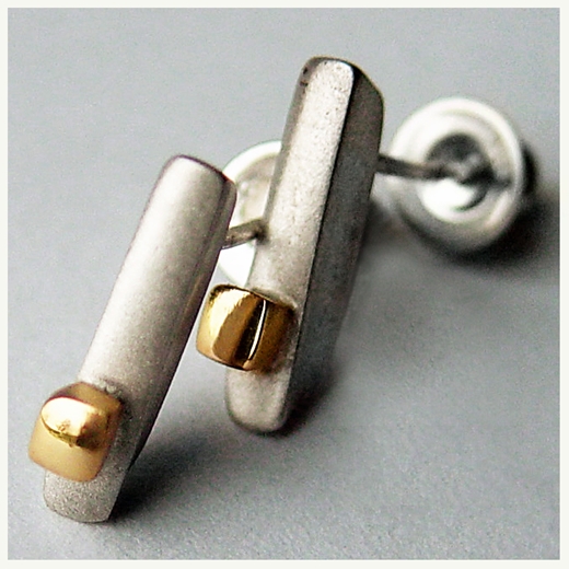 Silver ingot earrings with 18ct gold