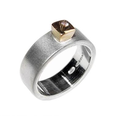Silver Band with Diamond & 18ct Gold Detail