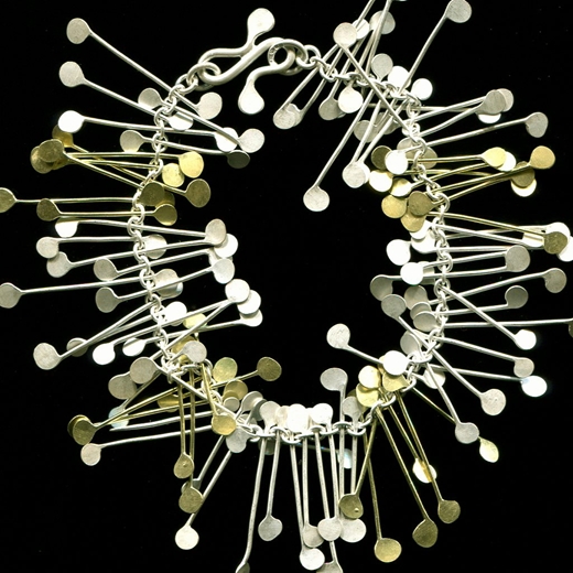 Fiona DeMarco Chaos wire bracelet, silver and gold satin