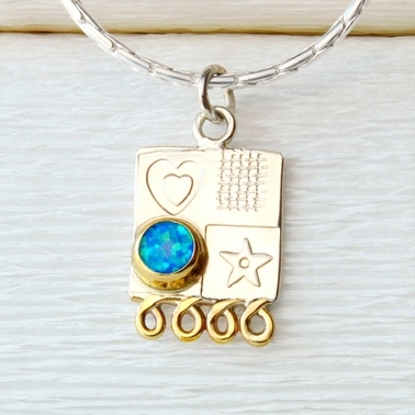 Asymmetrical pendant, blue opal, small 1