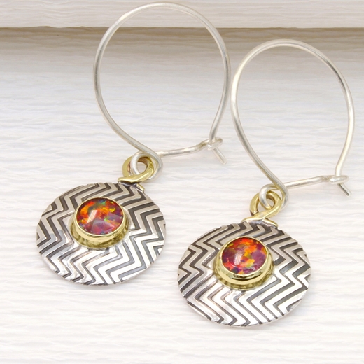Zigzag earrings, red Opal triplet, 5