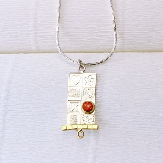 sterling silver pendant, large, red opal, 5
