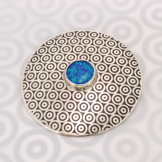 Circle pattern brooch, blue opal, 8