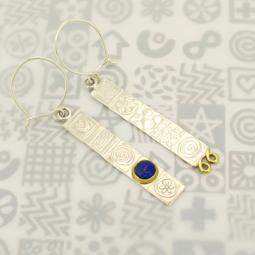 Asymmetrical long earrings, lapis lazuli