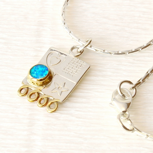 Asymmetrical pendant, blue opal, small, 2