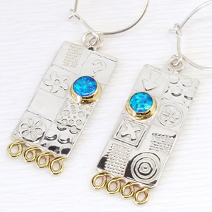 Sterling silver earrings, matching blue opal stones, 2