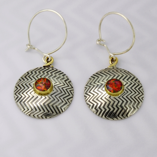 Zigzag large earrings, red opal triplet