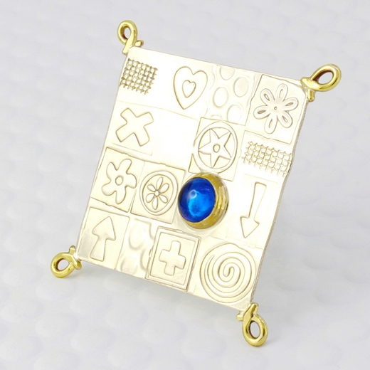 Asymmetrical brooch, square, blue spinel, 7