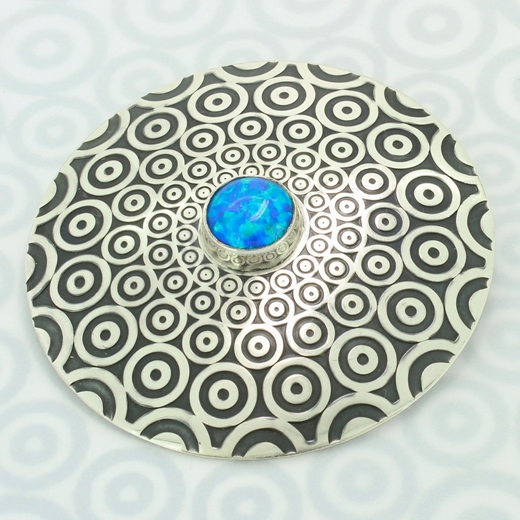 Descending circle pattern brooch, blue opal, 6