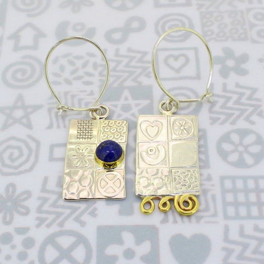 Asymmetrical medium earrings, lapis lazuli