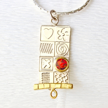 Asymmetrical pendant, red opal, large 1