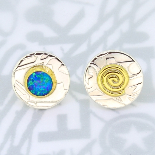 Swirl ear studs, blue opal triplet, 7
