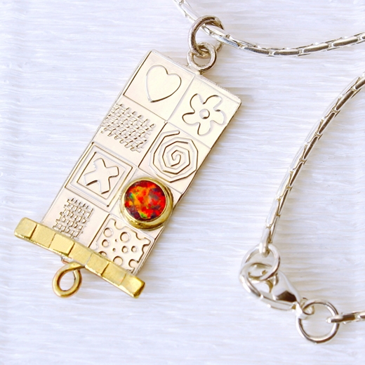 Asymmetrical pendant, red opal, 2