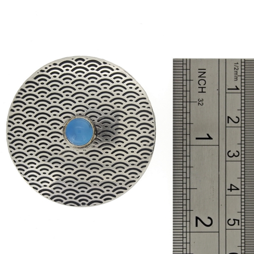 Japanese fan pattern brooch, blue chalcedony, 3