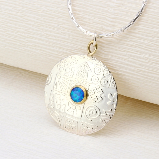 Round pendant, large, blue opal