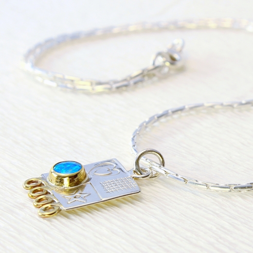 Asymmetrical pendant, blue opal, small, 4
