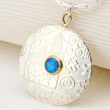 Round pendant, large, blue opal, 1