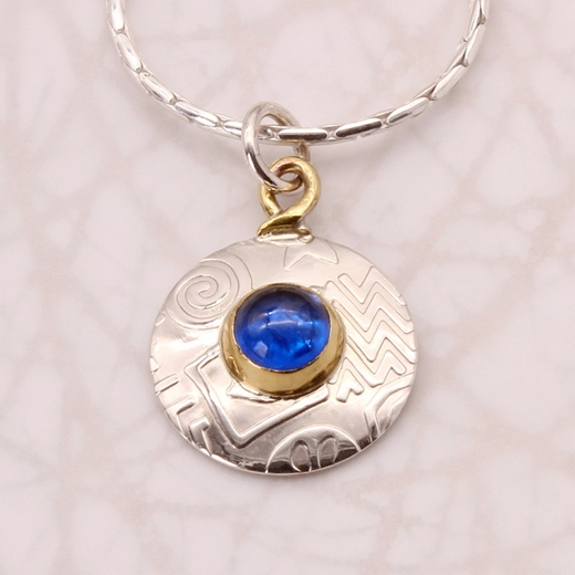 Round pendant, blue Spinel, small 1