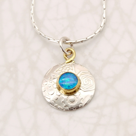 Round pendant, blue Opal, small 1