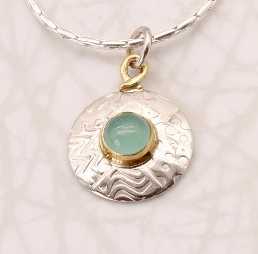 Round pendant, aqua chalcedony, small