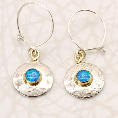 Small round earrings, blue opal triplet