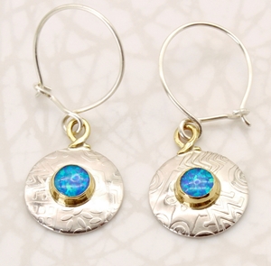 Round earrings, blue opal, small 1