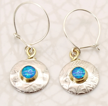 Round earrings, blue opal, small 1