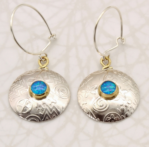 Round earrings, blue opal, large, 3