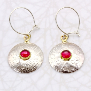 Round earrings, Pink corundum, large 1