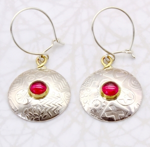 Round earrings, pink corundum, large 1