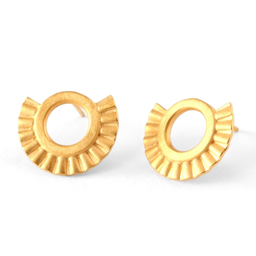 Small sunray earrings, gold plated silver