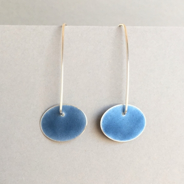 Blue grey oval drop earrings