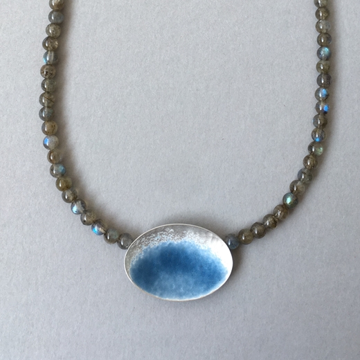 Blue grey oval on labradorite beads