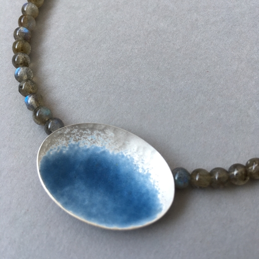 Blue grey oval on labradorite beads