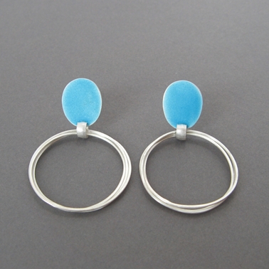 Turquoise oval with coil drop earrings