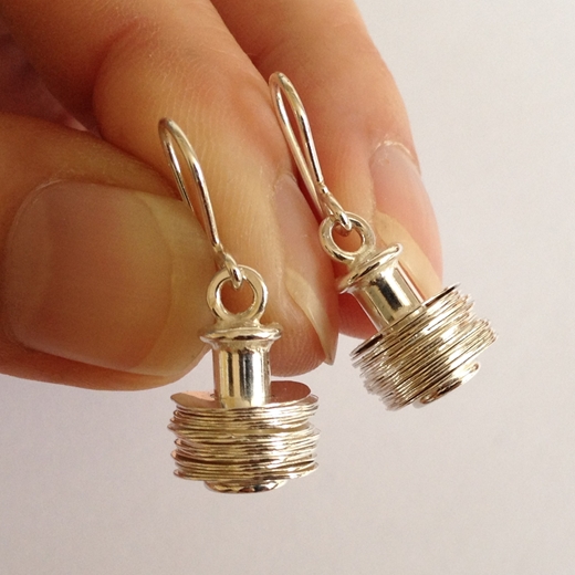 Dangling Earrings with Hammered Discs on Rod