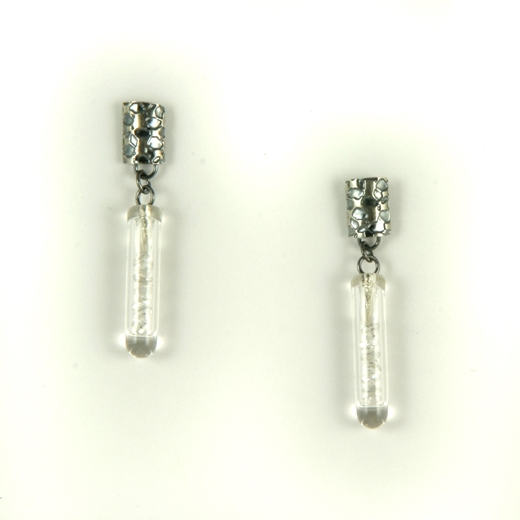 Small White CZ Drop Etched Earrings Oxidised 2