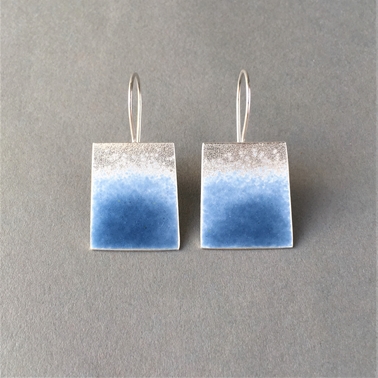 Blue grey silver trapezium hook earrings