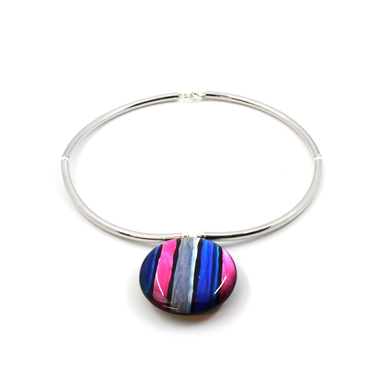 Reversible stripe choker blue/pink