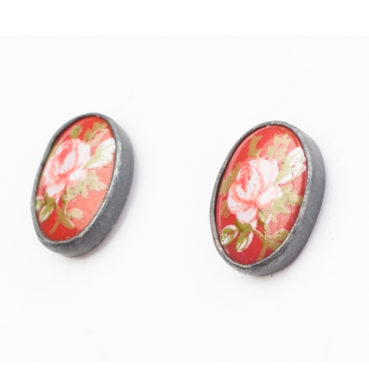 Red rose vintage cabochon earrings