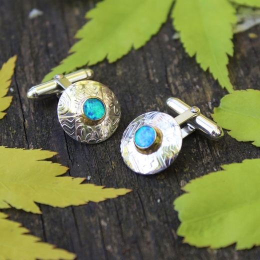 Blue opal triplet cufflinks