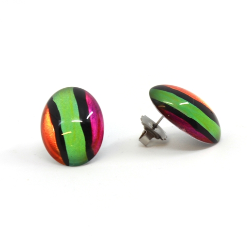 Oval Purple/Orange/Green stripe earring