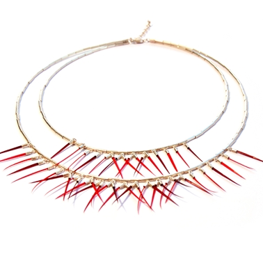 Double Small Short Fringe Necklace in Mixed Reds