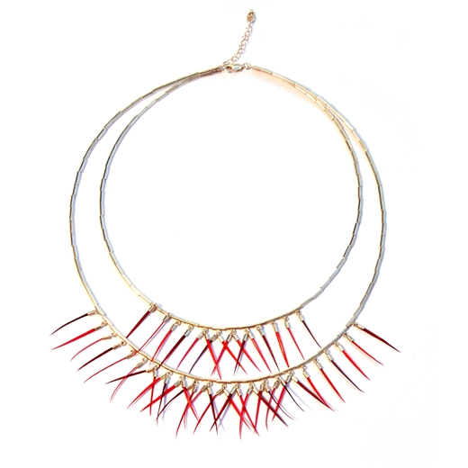 Double Small Short Fringe Necklace in Mixed Reds
